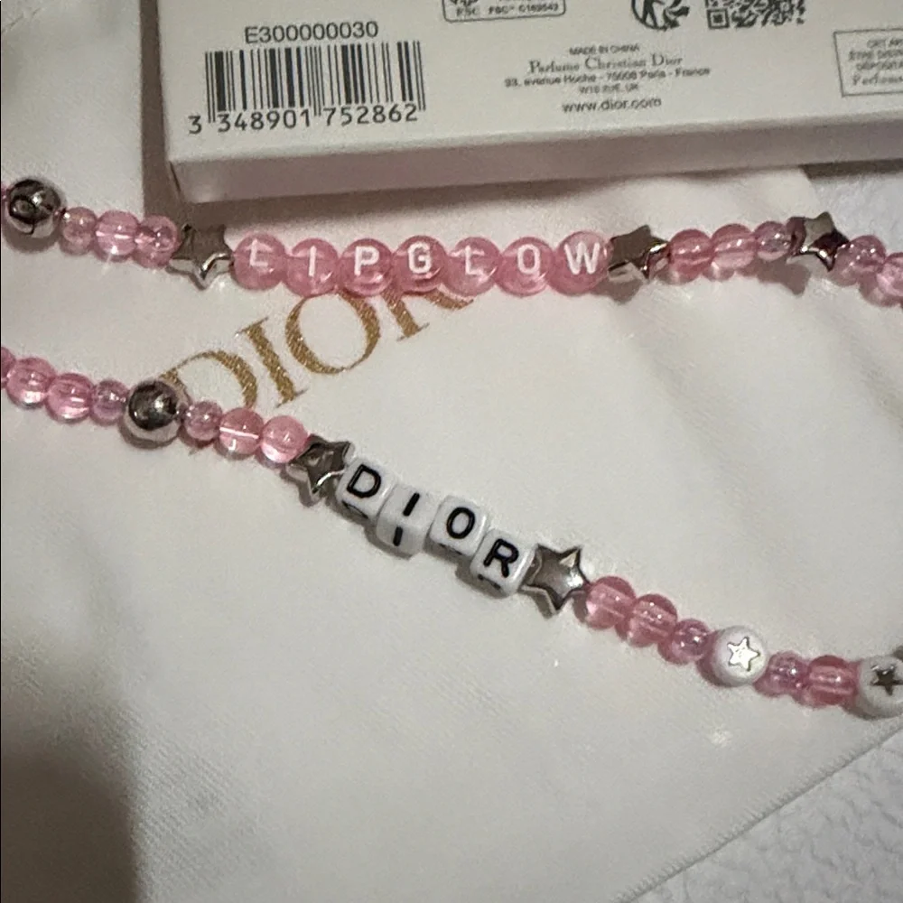 Dior Pink and Silver Beaded phone charm